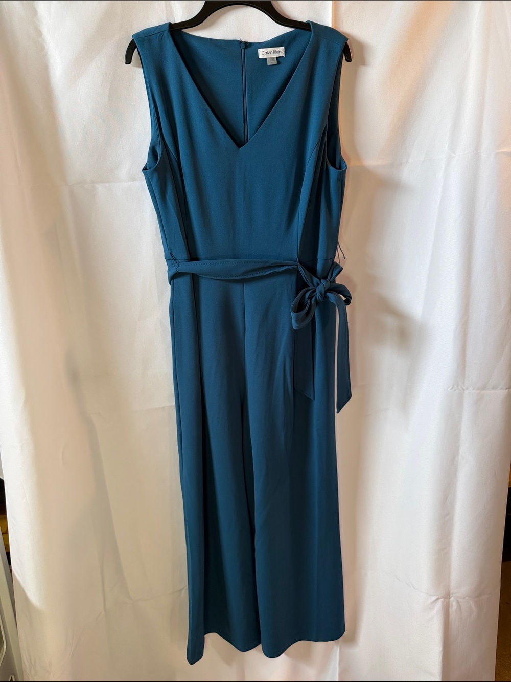 NWOT Calvin Klein Teal V-Neck Sleeveless Jumpsuit with Self-Tie Waist